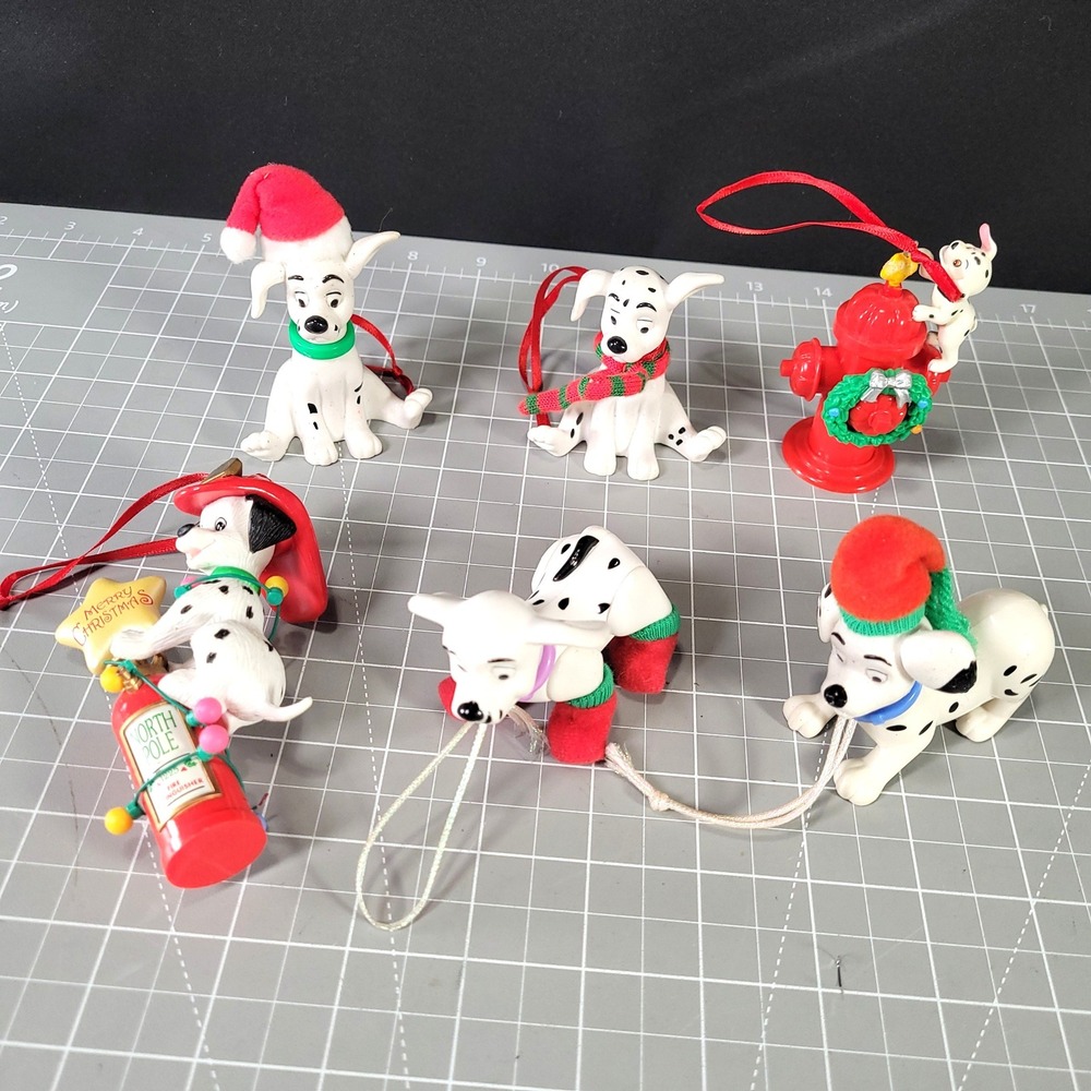 Disney 101 Dalmatians Christmas Ornaments Set 6 White Red